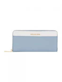 Image of Michael Kors Money pieces pocket zip around continental purse Blue Multi