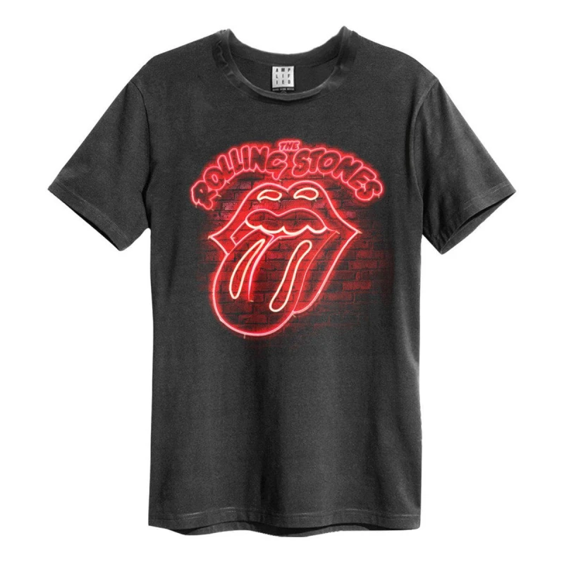 Image of Amplified Amplified Men Neon Light The Rolling Stones T-Shirt in Charcoal Size: X-Small Charcoal XS Male 5059699801141