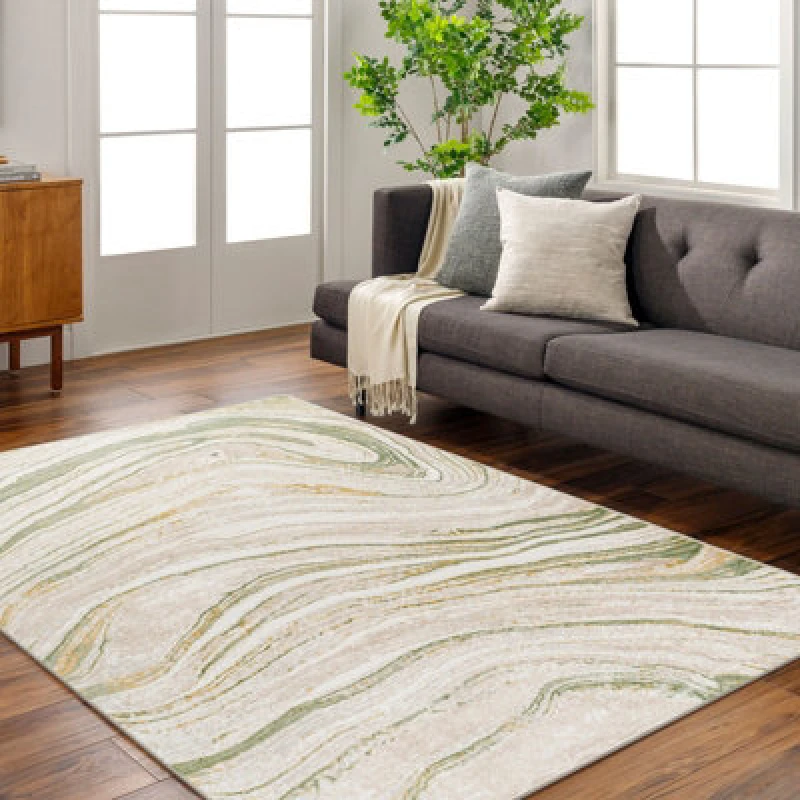 Image of Livabliss Abstract Modern Marble Moss/beige Makayla Area Rug 160 X 213cm - Easy Care, Non Shedding, Ideal For Living Room & Bedroom