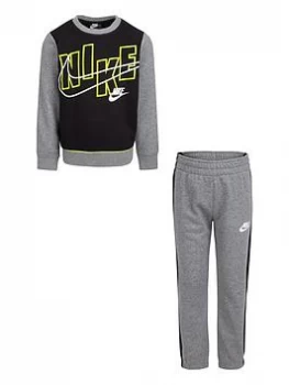 image of Nike Younger Boys Color Block Crew and Joggers 2 Piece Set - Grey, Size 3-4 Years