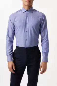 Image of Mens Blue Long Sleeve Tailored Fit Basket Weave Smart Shirt