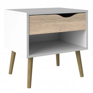 Image of Viken 1 Drawer Bedside Unit - White and Oak