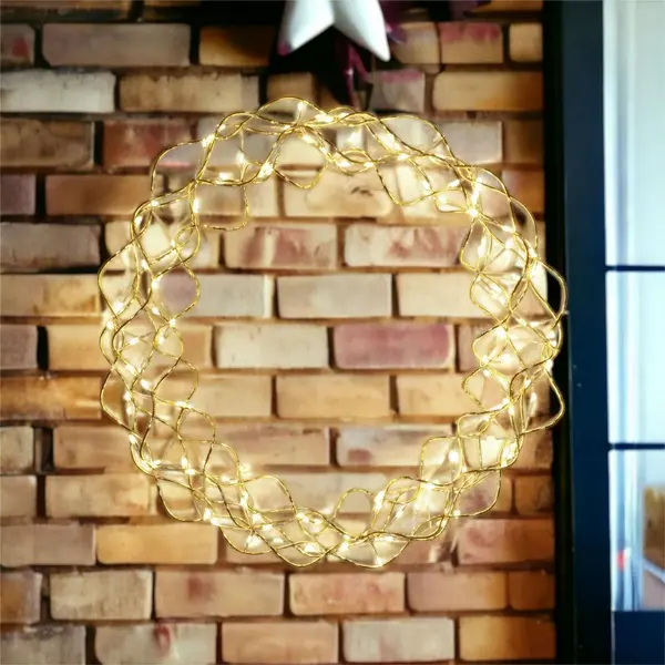 Image of Outdoor 140 LED Copper Gold Christmas Wreath with Timer Power Supply and 10m Lead ELV-410863