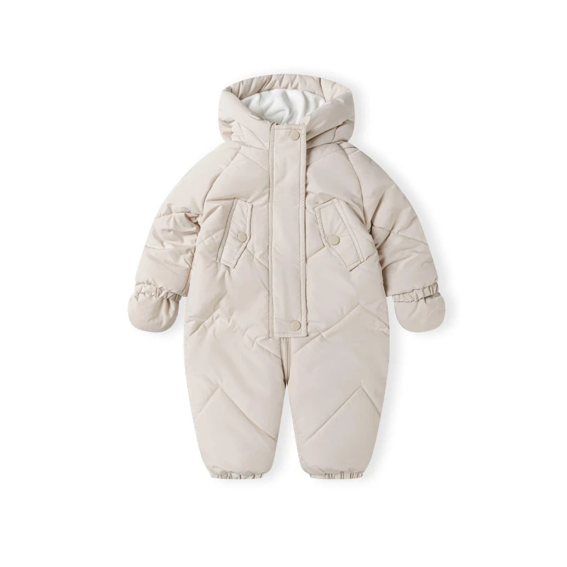 Image of Minoti Boys snowsuit with ears fleece lining and mittens grey Stone male 6-9 Mnth