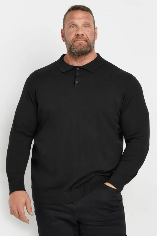 Image of BadRhino BadRhino Men Knitted Long Sleeve Polo Shirt in Black Size: X-Large Black 1XL Male 5063111862474