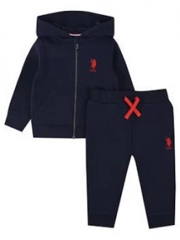 Image of U.S. Polo Assn. Toddler Boys Core Zip Through Sweat Set - Blue, Size Age: 12 Months