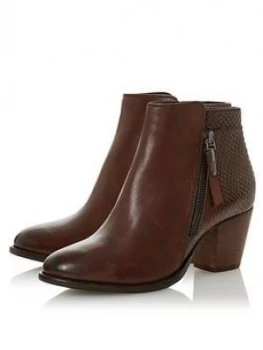 Image of Dune London Wide Fit Ponntoon Side Zip Stack Heel Ankle Boots - Brown