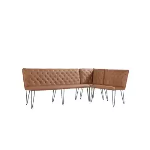 Image of Large Tan Corner Dining Bench Set with Studded Back