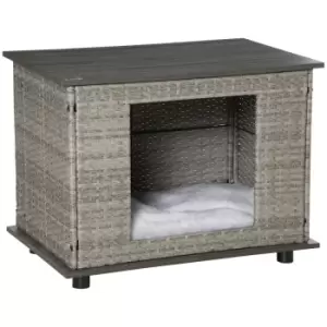 Image of Pawhut Wicker Dog House w/ Soft Cushion and Adjustable Feet