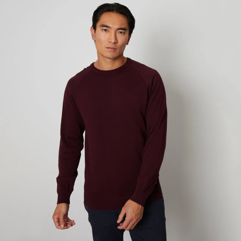 Image of Threadbare 'Devon' Cotton Lightweight Crew Neck Knitted Jumper Burgundy