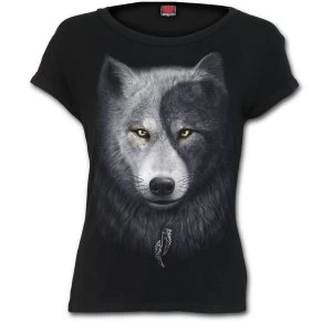 Image of Wolf Chi Boatneck Cap Sleeve Womens XX-Large Short Sleeve Top - Black