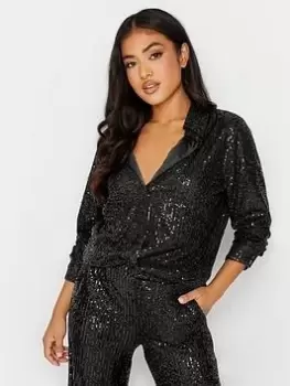 image of PixieGirl Petite Sequin Shirt, Black, Size 10, Women