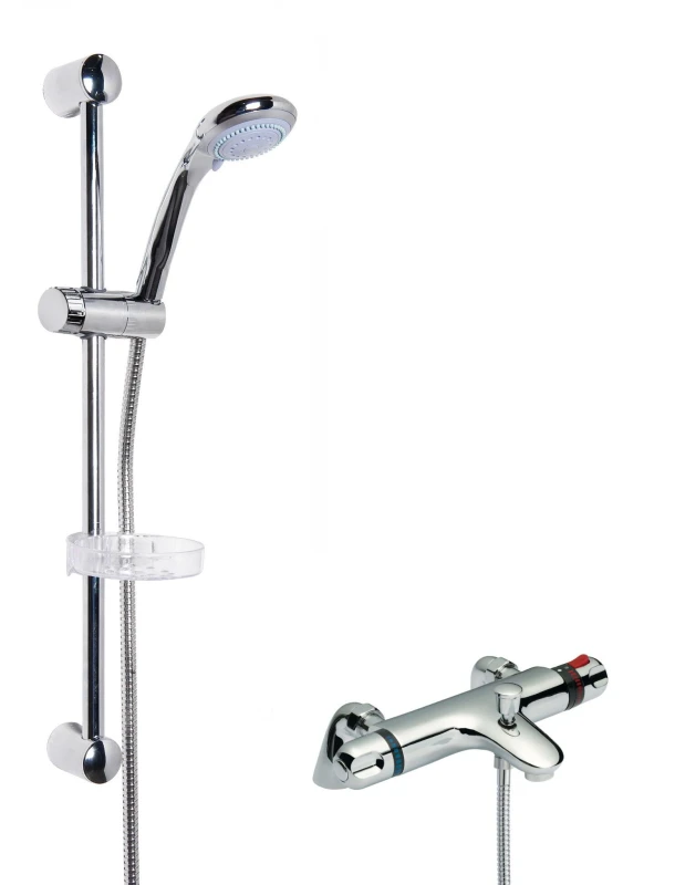 Image of BALTERLEY Thermostatic Bath Shower Mixer Tap & Multi Function Round Handset Slide Rail Kit Bundle - Chrome Balterley BSBR93BV1