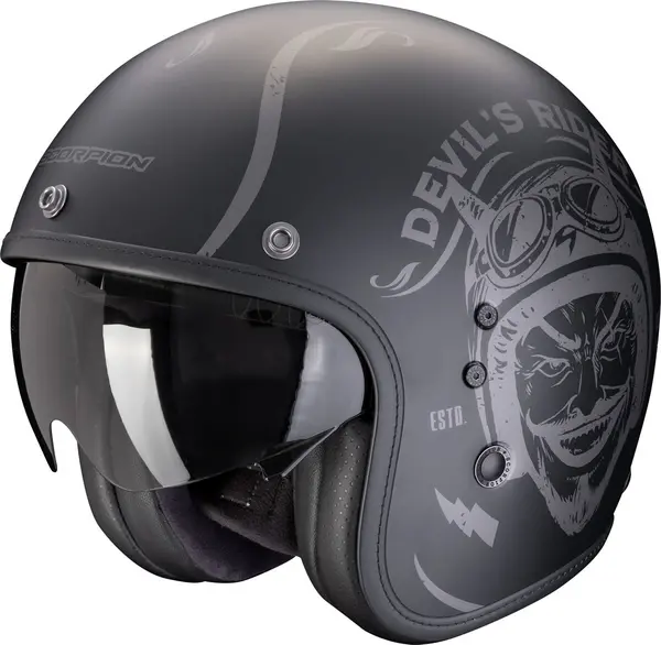 Image of Scorpion Belfast Evo Romeo Matt Black Silver Jet Helmet Size XS