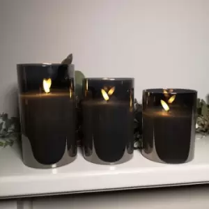 image of Decoris - Set of 3 Warm White Battery Operated Christmas Wax Candles with Timer in Grey