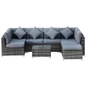 image of Outsunny 8Pc Rattan Sofa Garden Furniture Aluminium Outdoor Patio Set - Grey