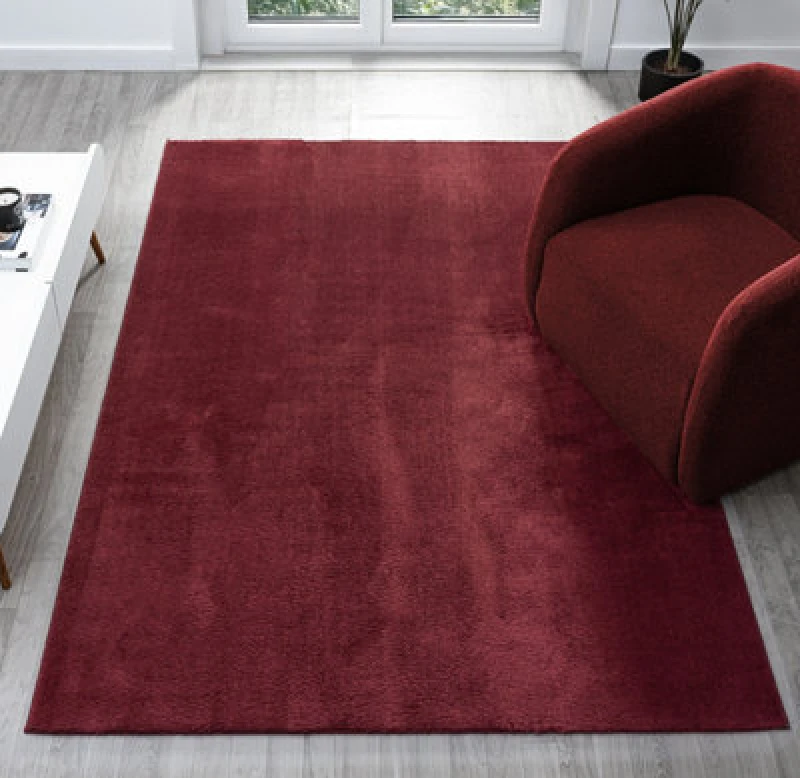 Image of Comfy Washable Low Pile Living Room Area Rug - Anti Slip Felt Backing Red 60Cm X 100Cm