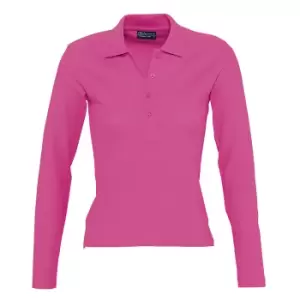 Image of SOLS Womens/Ladies Podium Long Sleeve Pique Cotton Polo Shirt (L) (Flash Pink)