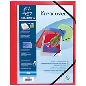 image of Kreacover PP Elasticated 3 Flap Folder A4, Red, 5 Packs of 5