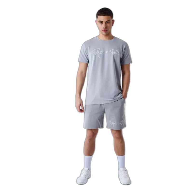 Image of Project X Paris Basic shorts with embroidered logo Project X Paris Gris Male S