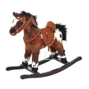 image of Homcom Plush Ride On Brown and White Rocking Horse, Dark brown