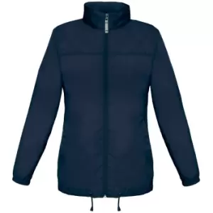 Image of B&C Womens/Ladies Sirocco Lightweight Windproof, Showerproof & Water Repellent Jacket (2XL) (Navy Blue)