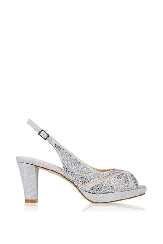 Image of Paradox London Womens Glitter 'Linda' Low Platform Sling Back Sandal in Silver Size: 5 Silver Female 5