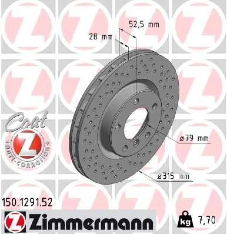 Image of ZIMMERMANN Brake disc ZIMMERMANN 150.1291.52