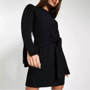 image of I Saw It First Cosy Recycled Split Sleeve Belted Jumper Dress - Black