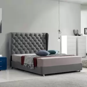 Image of Ondra Upholstered Beds - Plush Velvet, Double Size Frame, Grey - Grey