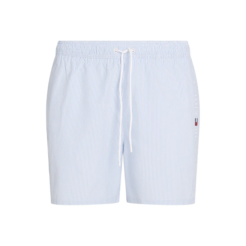Image of Tommy Hilfiger Mens Ithaca Stripe Medium Length Drawstring Swim Shorts White/Blue male XL