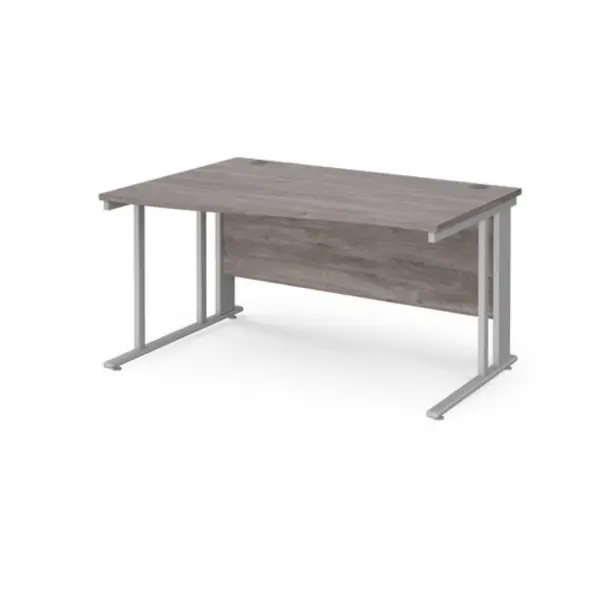 Image of Maestro 25 left hand wave desk 1400mm wide - silver cable managed leg frame, grey oak top