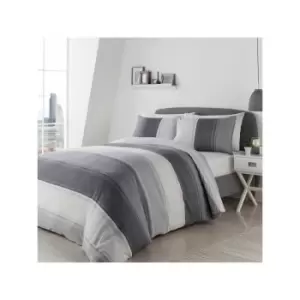 image of Fusion - Betley Stripe Reversible Duvet Cover Set, Grey, Single