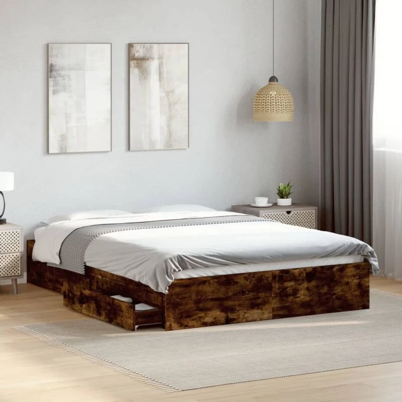 Image of VIDAXL Bed Frame with Drawers without Mattress Smoked Oak 120x190cm Small Double Vidaxl 8721102623561