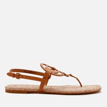 Image of Coach Womens Jeri Leather Signature Toe Post Sandals - Taupe/Stone - UK 4