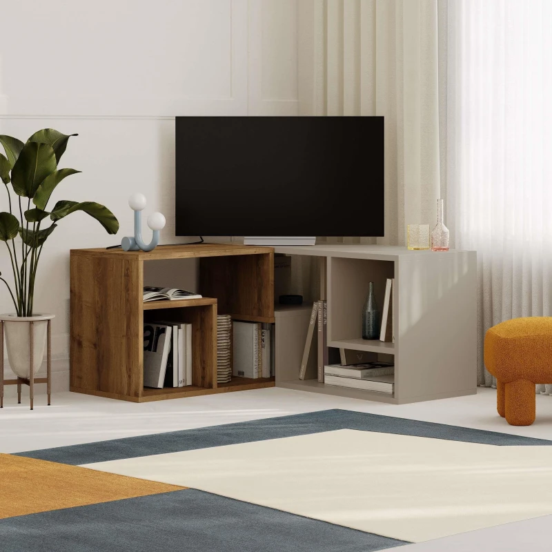 Image of Decortie Glis' Modern Corner TV Unit for TVs Up to 35" in Dark Brown Size: 1 Pack Dark Brown Unisex 1 Pack