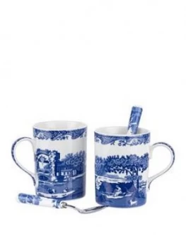 image of Portmeirion Spode Blue Italian Set Of 2 Mugs And 2 Teaspoons