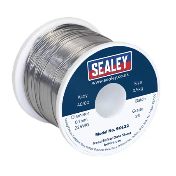 image of Genuine SEALEY SOL22 Solder Wire Quick Flow 2% 0.7mm/22SWG 40/60.5kg Reel