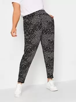 Image of Yours Printed Double Pleat Harem Trouser - Black, Size 18, Women