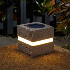 image of 2 x Smart Garden Solar Glam Rock Granite Stone Effect Cube Light Bollard LED