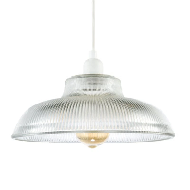Image of Happy Homewares Classic American Diner Clear Ribbed Glass Ceiling Pendant Light Shade