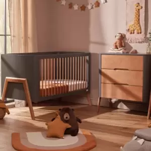 Image of Troll Torsten 2 Piece Nursery Furniture Set - Cot and Dresser - Grey/Teak