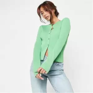 Missguided Tall Basic Button Front Rib Knit Top - Green