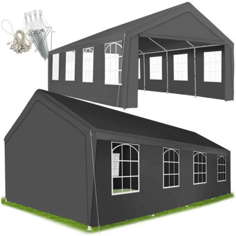 Image of Tectake Gazebo Mammut - 8 X 4 M, Removable Side Panels, Weather & Uv-Resistant, Plug-In System 800 X 400 X 315cm - Grey
