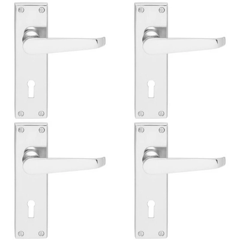 Image of Loops 4x Victorian Flat Lever on Lock Backplate Handle 150 x 42mm Polished Chrome Multi