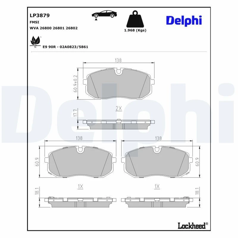 Image of DELPHI Brake pad set DELPHI LP3879