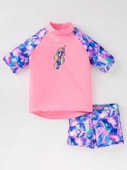 Image of Speedo Infant Girls Sun Protection Top and Short Set - Pink/Blue, Pink/Blue, Size 1 Year, Women