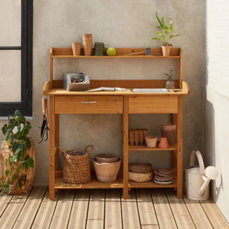 Image of sweeek Wooden Potting Table Light Brown