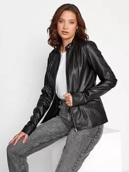 Image of Long Tall Sally Faux Leather Funnel Neck Jacket - Black, Size 12, Women