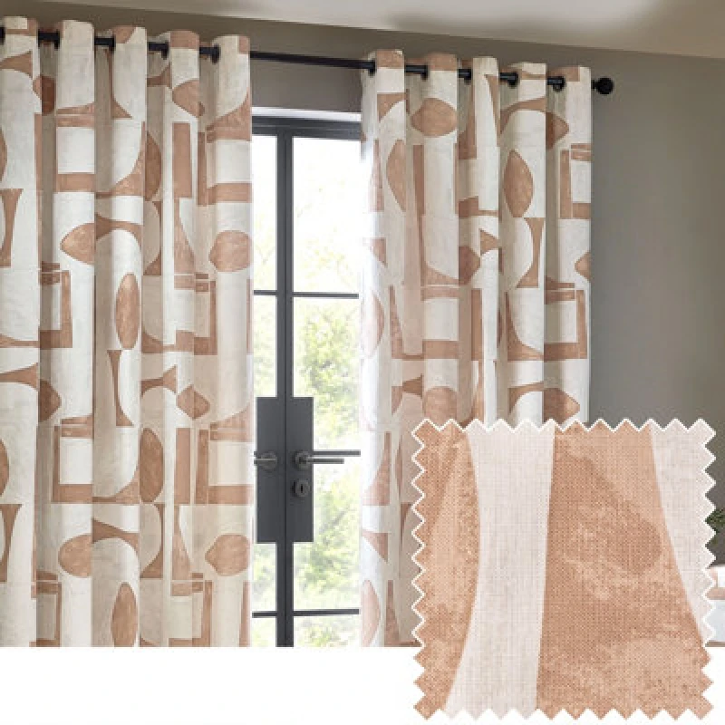 Image of Hoem Carro Abstract Eyelet Curtains In Clay 229 X 183Cm 5.02553E+12